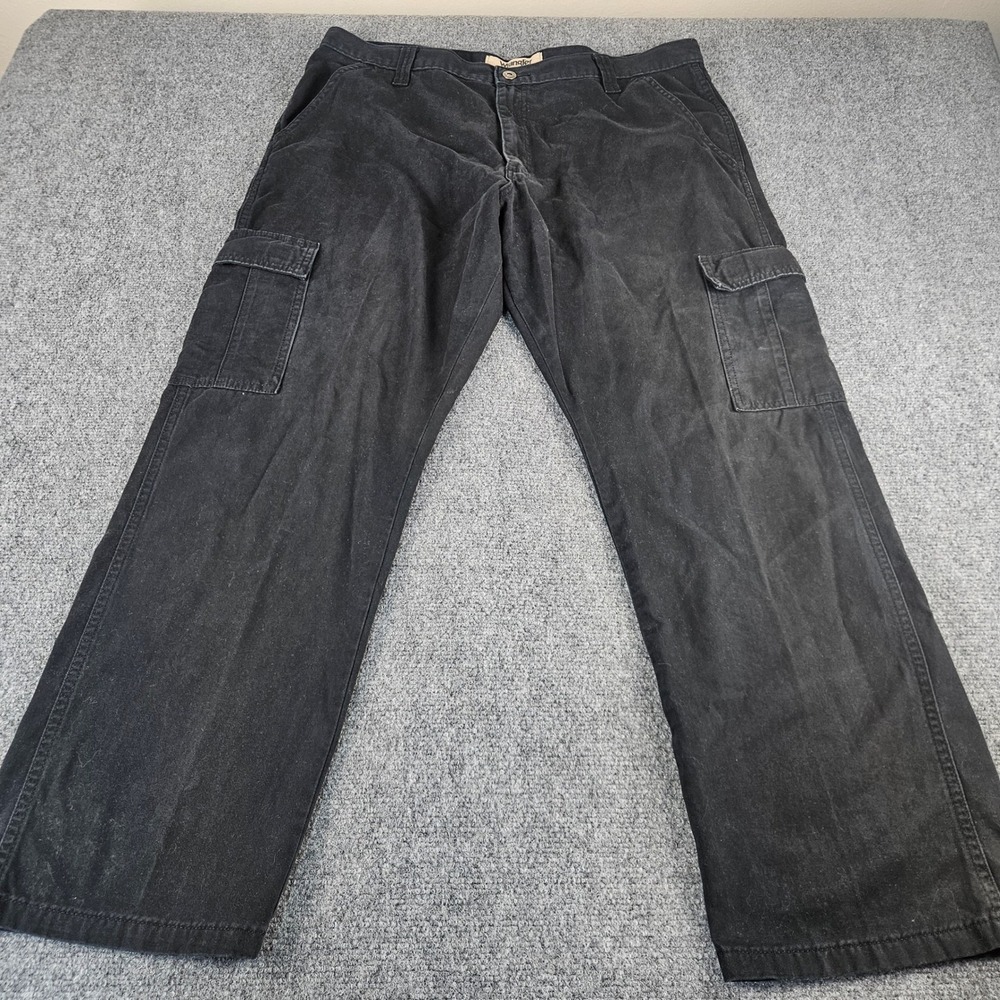 Wrangler Authentics Mens Black Cargo Pants 38x30 Cotton Twill Straight Leg